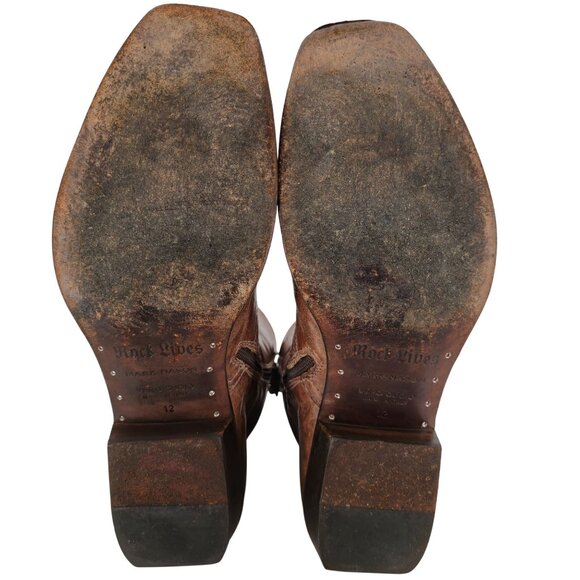 Mark Nason Italy Boots Dragon Mens 12 Distressed Brown Leather Rock Lives Zipper - Picture 4 of 14